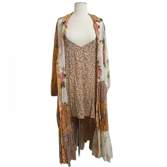 FREE PEOPLE Days Of Ditzies Orange Cream Patchwork Print Maxi Mini Combo Dress S - Picture 9 of 14